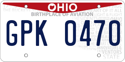 OH license plate GPK0470