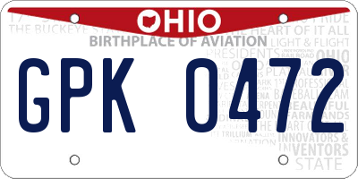 OH license plate GPK0472