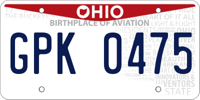 OH license plate GPK0475