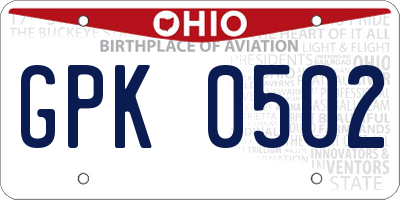 OH license plate GPK0502