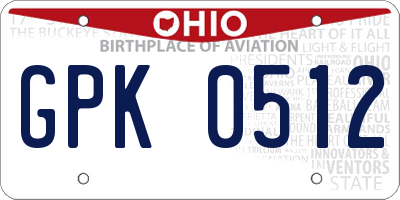 OH license plate GPK0512