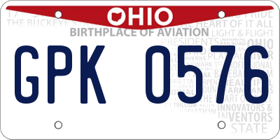 OH license plate GPK0576