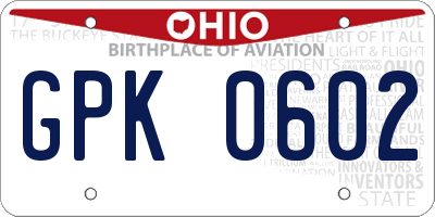 OH license plate GPK0602