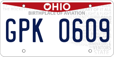 OH license plate GPK0609