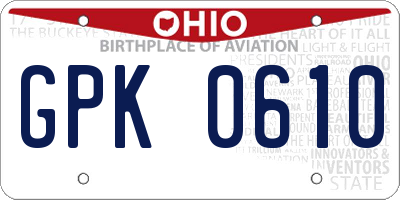 OH license plate GPK0610