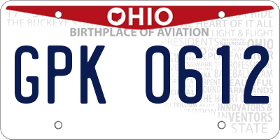 OH license plate GPK0612