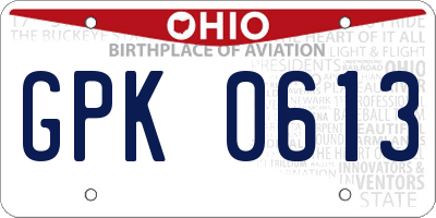 OH license plate GPK0613