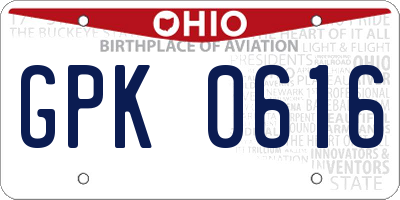 OH license plate GPK0616