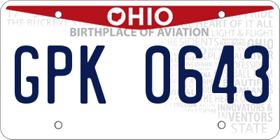 OH license plate GPK0643