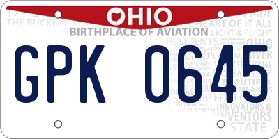 OH license plate GPK0645