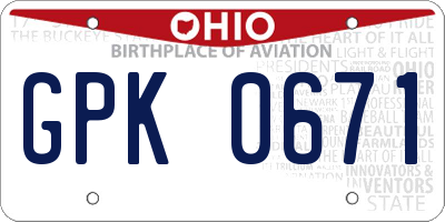 OH license plate GPK0671