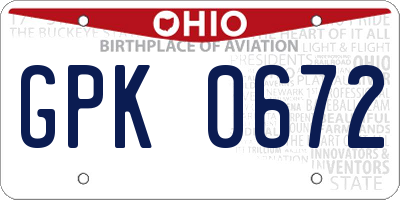OH license plate GPK0672