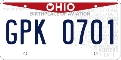 OH license plate GPK0701