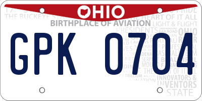 OH license plate GPK0704