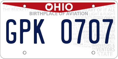 OH license plate GPK0707