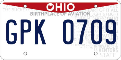 OH license plate GPK0709