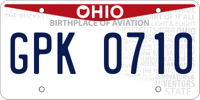 OH license plate GPK0710