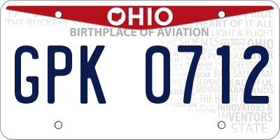 OH license plate GPK0712