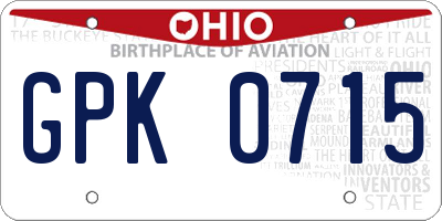 OH license plate GPK0715