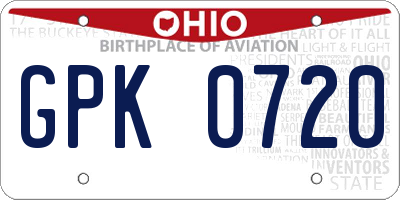 OH license plate GPK0720