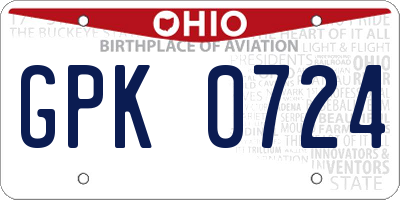 OH license plate GPK0724