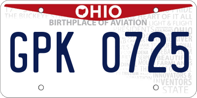 OH license plate GPK0725