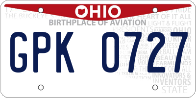 OH license plate GPK0727