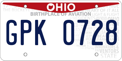 OH license plate GPK0728