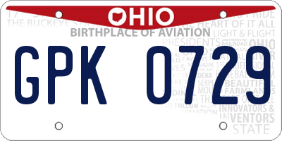 OH license plate GPK0729