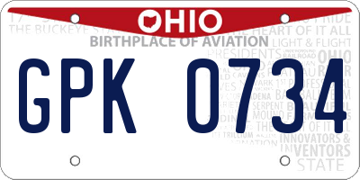 OH license plate GPK0734