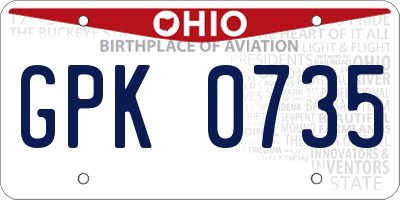 OH license plate GPK0735
