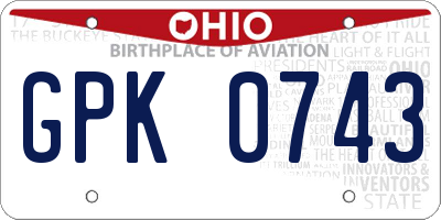 OH license plate GPK0743