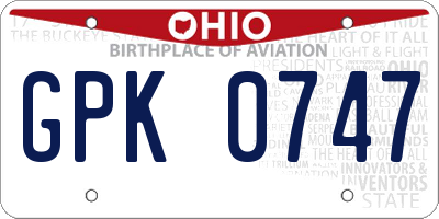 OH license plate GPK0747