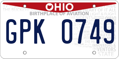 OH license plate GPK0749