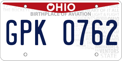 OH license plate GPK0762
