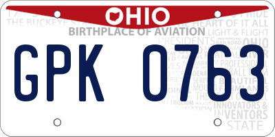OH license plate GPK0763