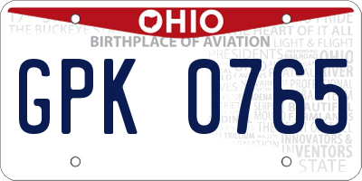 OH license plate GPK0765