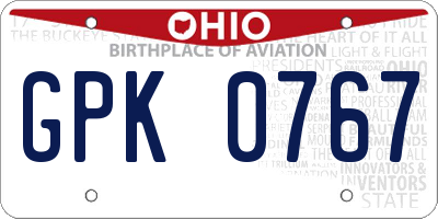 OH license plate GPK0767