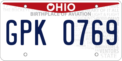 OH license plate GPK0769