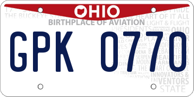 OH license plate GPK0770
