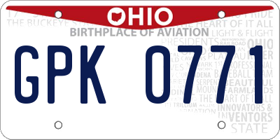 OH license plate GPK0771