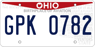 OH license plate GPK0782