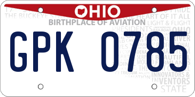 OH license plate GPK0785