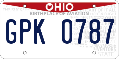 OH license plate GPK0787