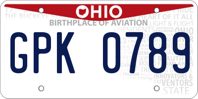 OH license plate GPK0789