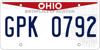OH license plate GPK0792