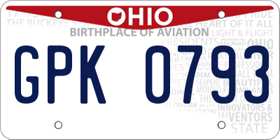 OH license plate GPK0793