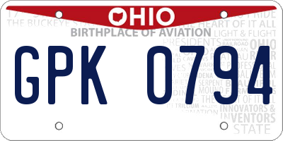 OH license plate GPK0794
