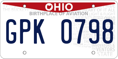 OH license plate GPK0798