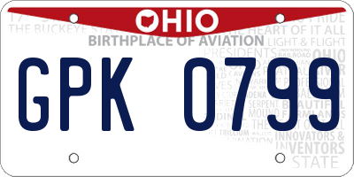 OH license plate GPK0799